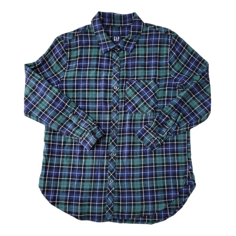 Gap Women's Soft Long Sleeve Hi-Low Hem Relaxed Fit Flannel - Nixie Plaid